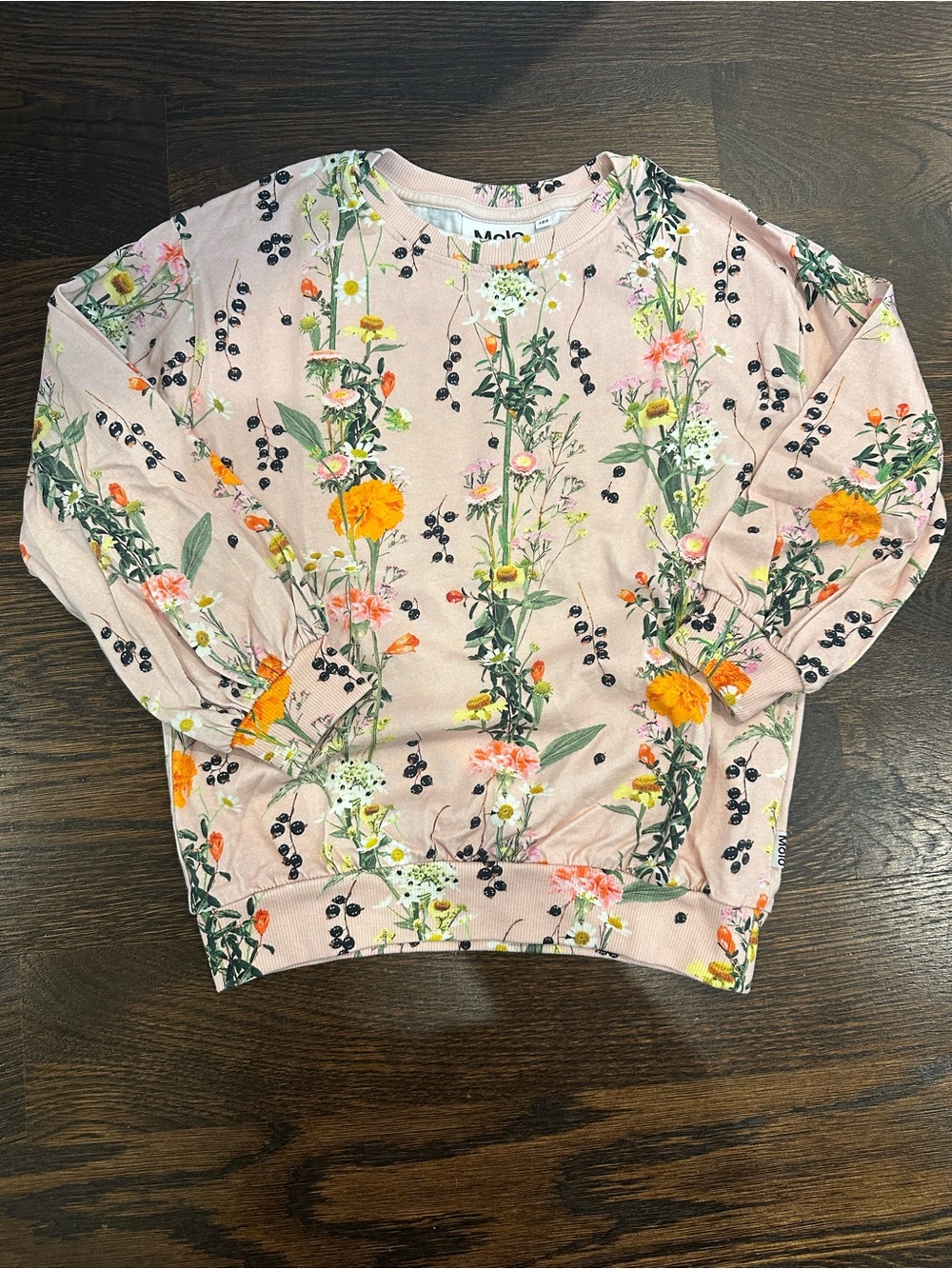 Molo Pink Floral Crewneck Top with Orange Blooms